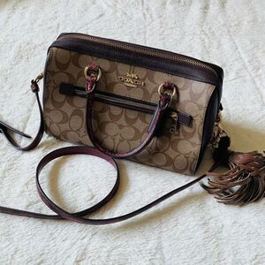 Coach Rowan Crossbody Maroon Signature Purse & Matching Tassel Keychain Bag